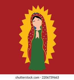 virgen de guadalupe vector illustration on dark red background.