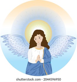 Virgin of the Apocalypse. Character of catholic virgin. Saint winged virgin of Quito. Illustration vectorial