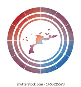 Virgin Gorda badge. Bright gradient logo of island in low poly style. Multicolored Virgin Gorda rounded sign with map in geometric style for your infographics.