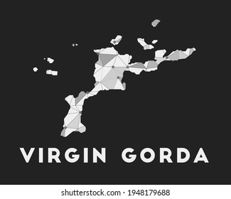 Virgin Gorda - communication network map of island. Virgin Gorda trendy geometric design on dark background. Technology, internet, network, telecommunication concept. Vector illustration.