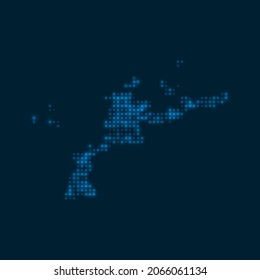 Virgin Gorda dotted glowing map. Shape of the island with blue bright bulbs. Vector illustration.