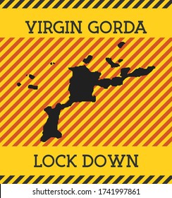 Virgin Gorda Lock Down Sign. Symbol für die Gefahr einer gelben Insel-Pandemie. Vector-Abbildung.
