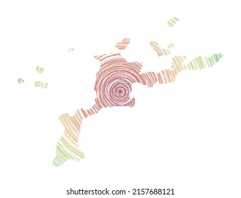 Virgin Gorda map filled with concentric circles. Sketch style circles in shape of the island. Vector Illustration.