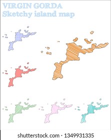 Virgin Gorda sketchy island map. Pleasing hand-drawn illustration. Positive childish style icon.