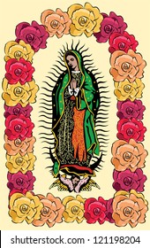 The Virgin of Guadalupe and color roses - vector