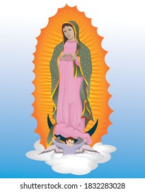 Virgin of Guadalupe hands of heart vector illustration
