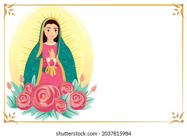 Virgen de guadalupe. Icono religioso mexicano. Ilustración de dibujos animados