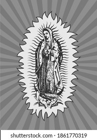 Virgin of Guadalupe, Mexican Virgen de Guadalupe vector composition.