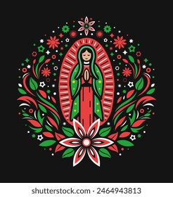 Virgin of Guadalupe, stylized illustration mexican virgin flower design