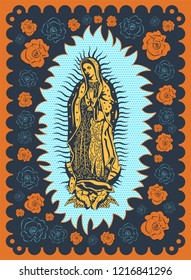 Vírgenes de Guadalupe estilo de seda vintage ilustración de afiche