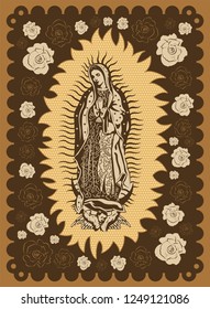 Virgin of Guadalupe vintage silk screen style poster illustration