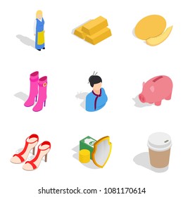 Virgin icons set. Isometric set of 9 virgin vector icons for web isolated on white background