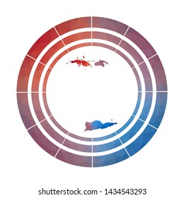 Virgin Islands badge. Bright gradient logo of island in low poly style. Multicolored Virgin Islands rounded sign with map in geometric style for your infographics.