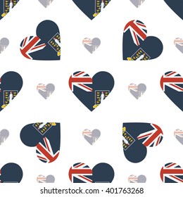 Virgin Islands, British flag heart seamless pattern. Patriotic Virgin Islands, British flag background. Country flag in the shape of heart. Vector seamless pattern.