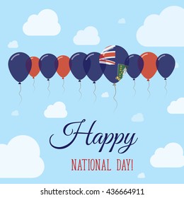 Virgin Islands, British National Day Flat Patriotic Poster. Row of Balloons in Colors of the Virgin Islander flag. Happy National Day Virgin Islands, British Card with Flags, Balloons, Clouds and Sky.