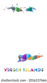 Islas Vírgenes - coloridas formas de isla de poli baja. Triángulos geométricos multicolor. Diseño moderno y de moda. Ilustración vectorial.