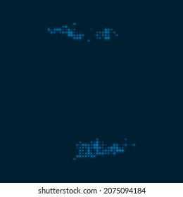 Virgin Islands dotted glowing map. Shape of the island with blue bright bulbs. Vector illustration.