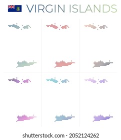 Virgin Islands dotted map set. Map of Virgin Islands in dotted style. Borders of the islands filled with beautiful smooth gradient circles. Captivating vector illustration.