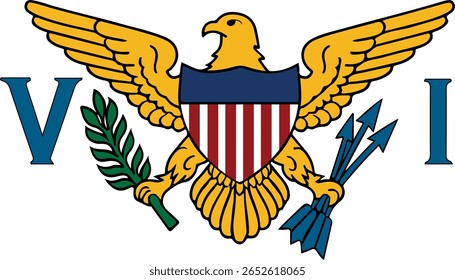 Emblema da Bandeira das Ilhas Virgens - Vetor da Crista Nacional com Águia, Ramo de Oliva e VI Letras