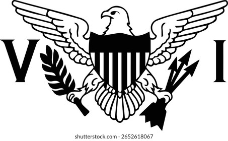 Emblema da Bandeira das Ilhas Virgens - Vetor da Crista Nacional com Águia, Ramo de Oliva e VI Letras