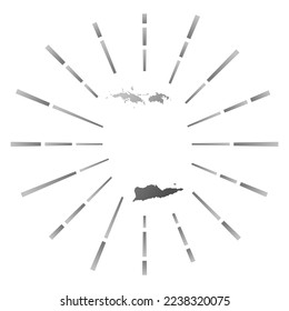 Virgin Islands gradiented sunburst. Map of the island with colorful star rays. Virgin Islands illustration in digital, technology, internet, network style. Vector illustration.