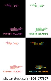 Mapa de las Islas Vírgenes. Colección del mapa de las Islas Vírgenes en estilo punteado. Las fronteras de la isla están llenas de rectángulos para tu diseño. Ilustración vectorial.