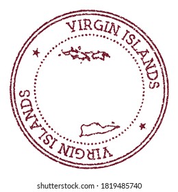 Virgin Islands round rubber stamp with island map. Vintage red passport stamp with circular text and stars, vector illustration.