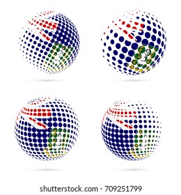 Virgin Islands (UK) halftone flag set patriotic vector design. 3D halftone sphere in Virgin Islands (UK) national flag colors isolated on white background.