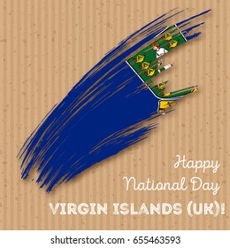 Virgin Islands (UK) Independence Day Patriotic Design. Expressive Brush Stroke in National Flag Colors on kraft paper background. Happy Independence Day Virgin Islands (UK) Vector Greeting Card.