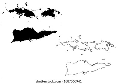 Virgin Islands of the United States of America (United States of America, USA, US) map vector illustration, scribble sketch United States Virgin Islands (Saint Thomas, Saint John, Saint Croix) map