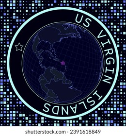 Virgin Islands (US) on globe vector. Futuristic satelite view of the world centered to Virgin Islands (US). Geographical illustration with shape of country and squares background.