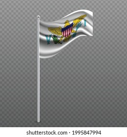 Virgin Islands Us waving flag on metal pole. Vector illustration.