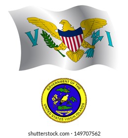 virgin islands wavy flag and coat of arm against white background, vector art illustration, image contains transparency
