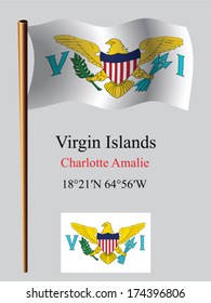 virgin islands wavy flag and coordinates against gray background, vector art illustration, image contains transparency