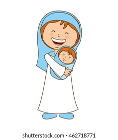 virgin and jesus character icon vector illustration graphic