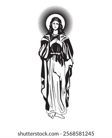 virgin of lourdes drawing isolated