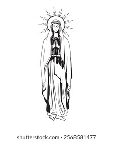 virgin of lourdes hand drawn isolated