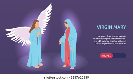 Virgin mary assumption isometric horizontal website banner template vector illustration