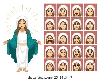 Virgin Mary Cartoon Emotion Faces Vector Illustration