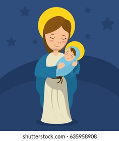 virgin mary and child jesus blue bakckground