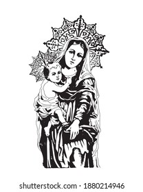 Virgin Mary And Child Jesus Vector Madonna And Child Catholic Illustration