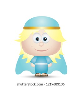 Virgin Mary Cute cartoon Christmas Character Isolated Vector Illustration