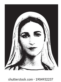 Virgin Mary face Illustration, our lady catholic vector