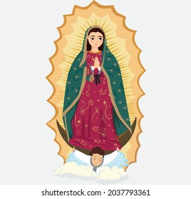 Virgin Mary of Guadalupe. Catholic illustration. Vector illustration. Virgin of Mexico December 12 important day.