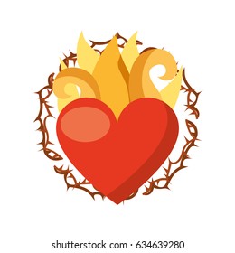 virgin mary heart with flames