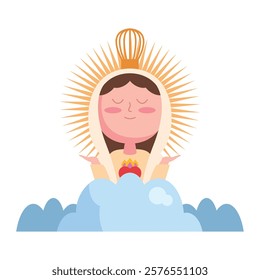 Virgin Mary in heavenly clouds