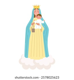 Virgin Mary holding baby Jesus isolated