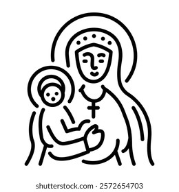 Virgin mary icon in linear style 