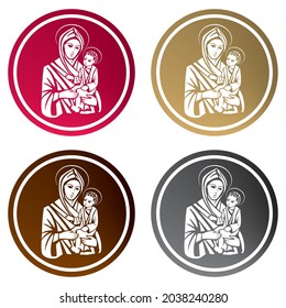 Virgin Mary And Jesus Christ Icon Vector Illustration. Mother Mary With Jesus Christ
