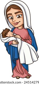 Virgin Mary jolding baby Jesus vector illustration